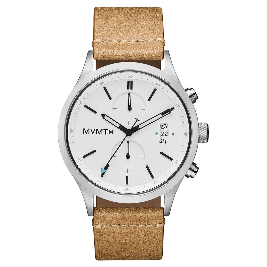 MVMT Havoc Camel Leather Band White Dial Men's Chrono Watch - 28000197D