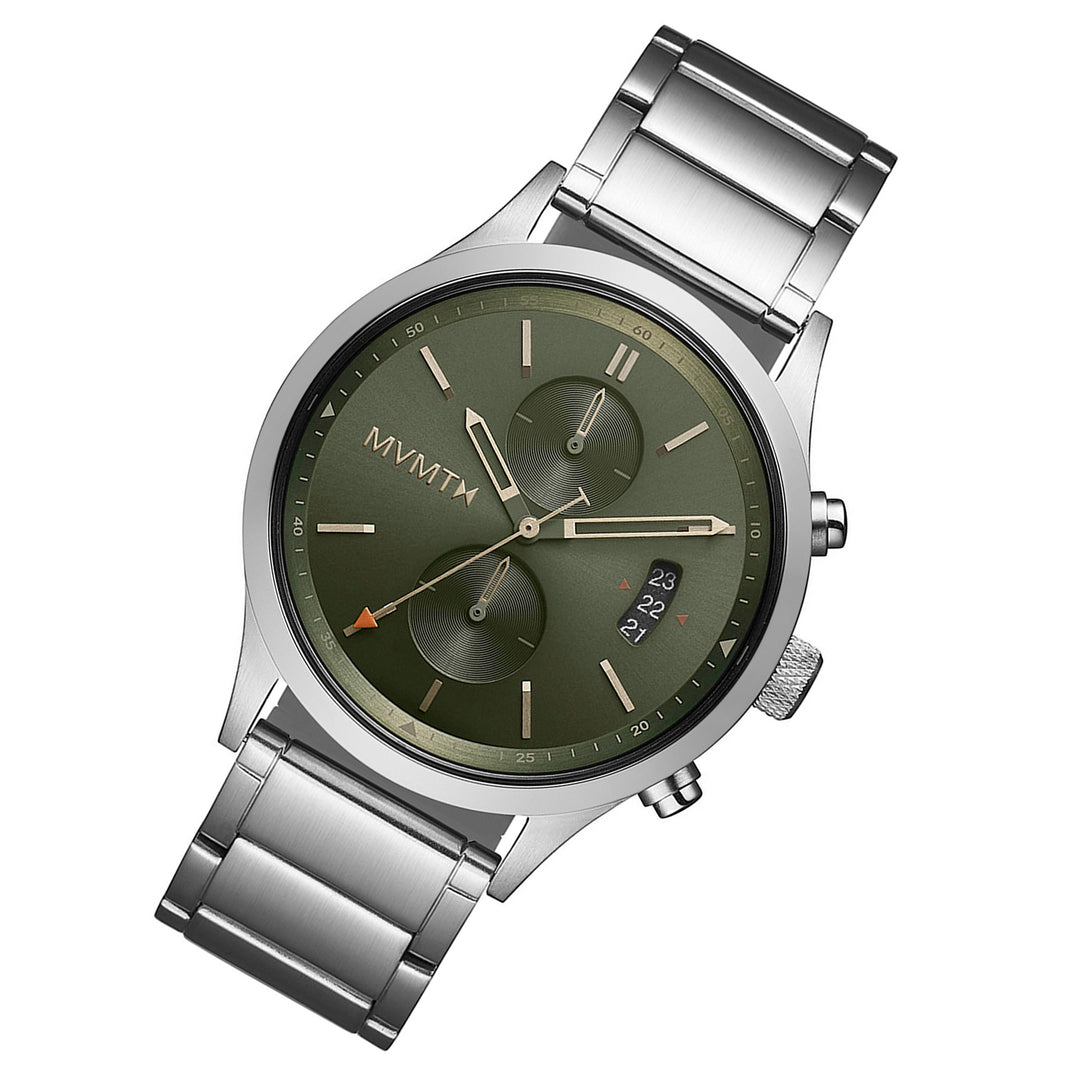 MVMT Havoc Silver Steel Green Dial Men's Chrono Watch - 28000199D