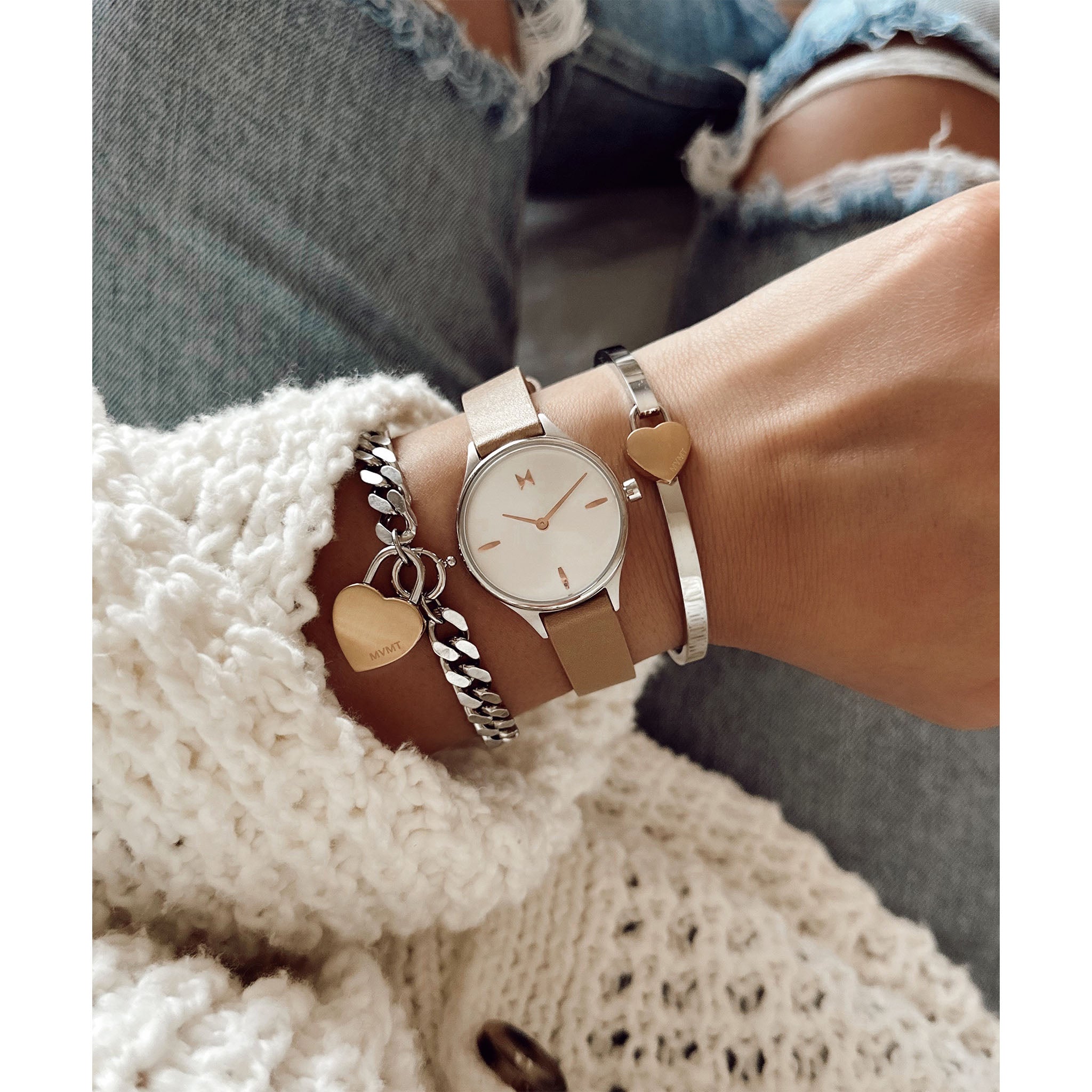 MVMT Camel Leather White Dial Women's Watch - 28000279D