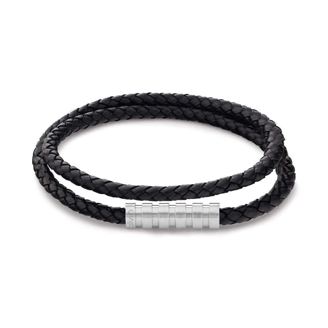 Calvin Klein Jewellery Stainless Steel & Black Leather Men's Bracelet - 35000093