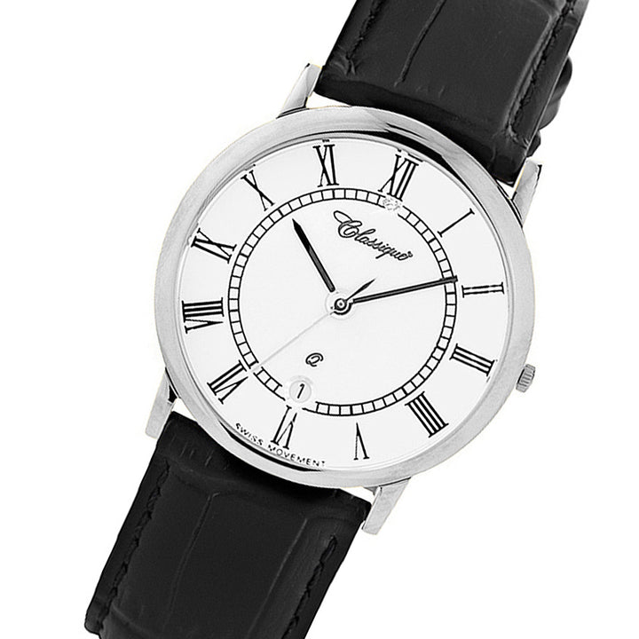 Classique Black Leather Swiss Women's Watch - 0436EW