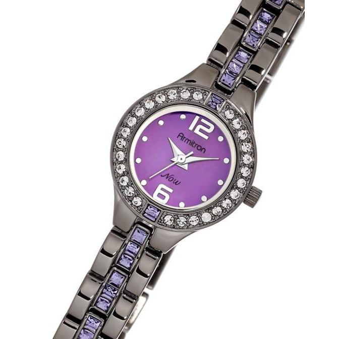Armitron Gunmetal Band Purple Mother of Pearl Dial Women's Watch - 755205VMDG