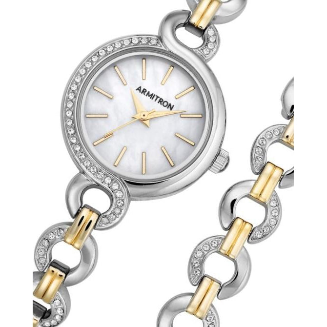 Armitron Glitter 38 Two-Tone Women's Watch with Bracelet Gift Set - 755485MPTTST