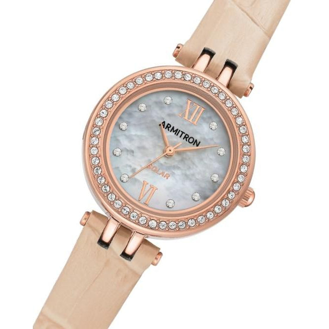 Armitron Pink Leather with Crystals Mother of Pearl Dial Women's Watch - 755632MPRGBH