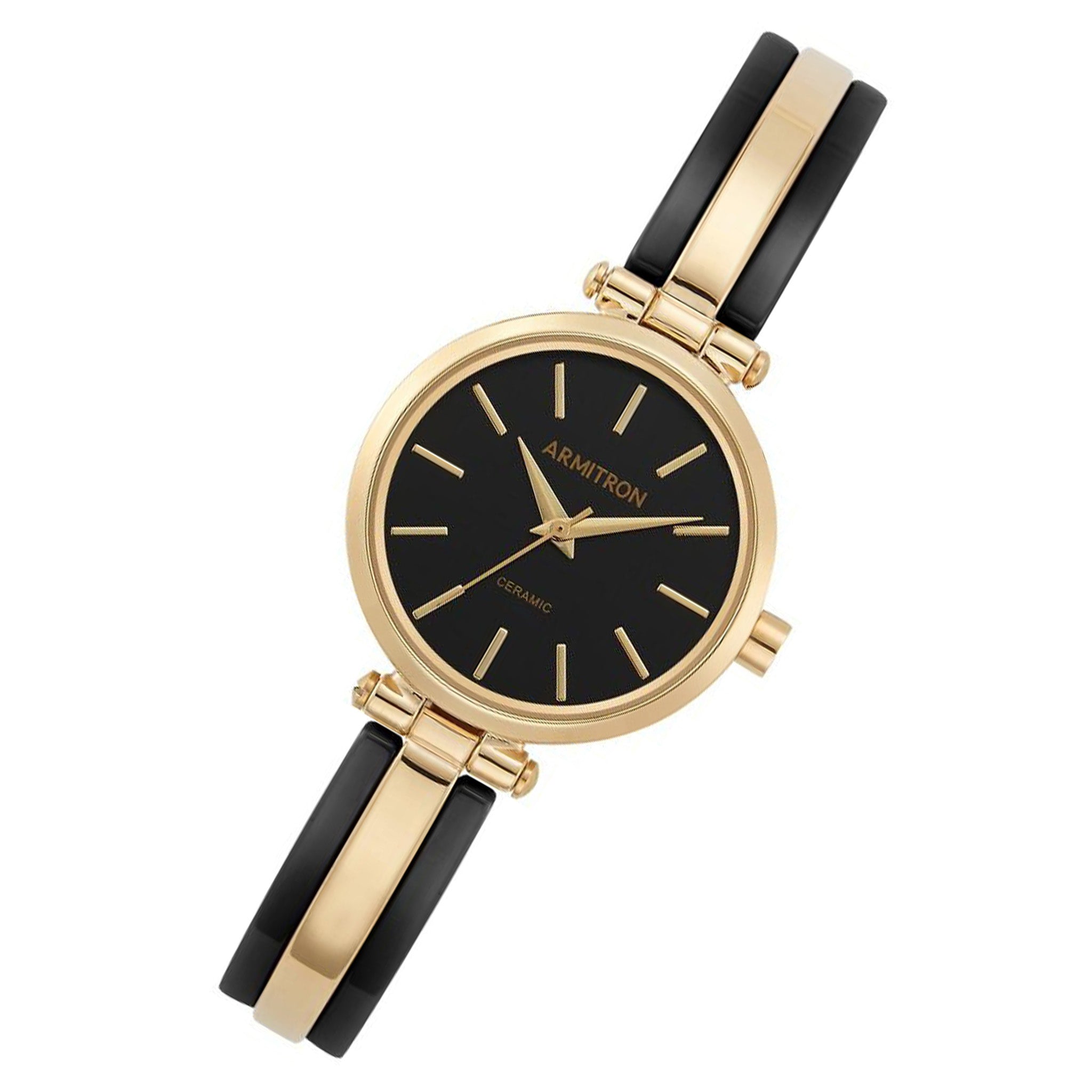 Armitron Black and Gold Ceramic Bangle Women's Watch - 755523BKGP