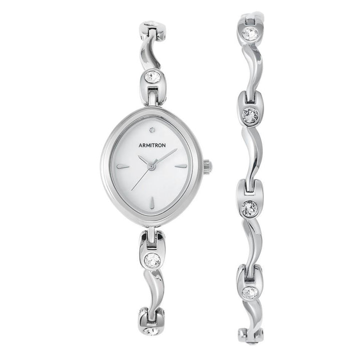 Armitron Silver Band White Dial Women's Watch & Bracelet Set - 755543MPSVST