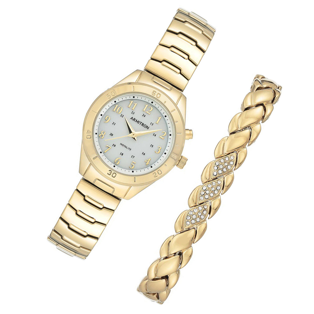 Armitron Gold Steel Women's Watch with Bracelet Gift Set - 755696WTGPST