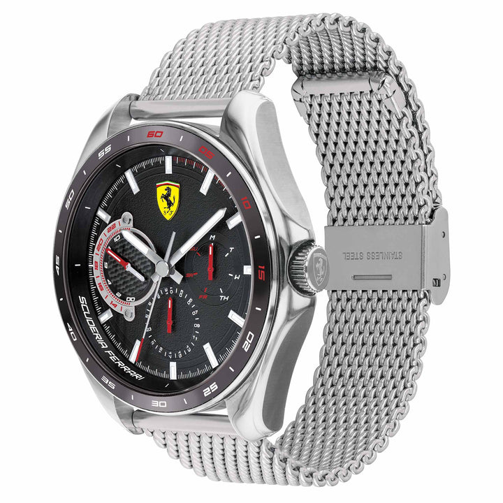 Scuderia Ferrari Silver Steel Mesh Black Dial Men's Multi-function Watch - 830684