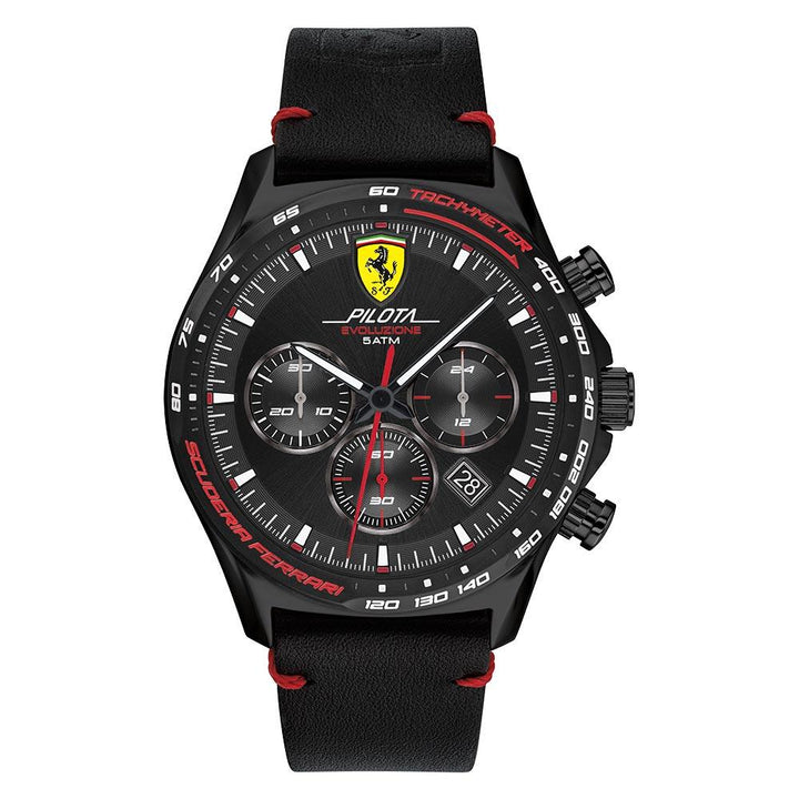 Scuderia Ferrari Pilota Evo Black Leather Men's Sport Watch - 830712