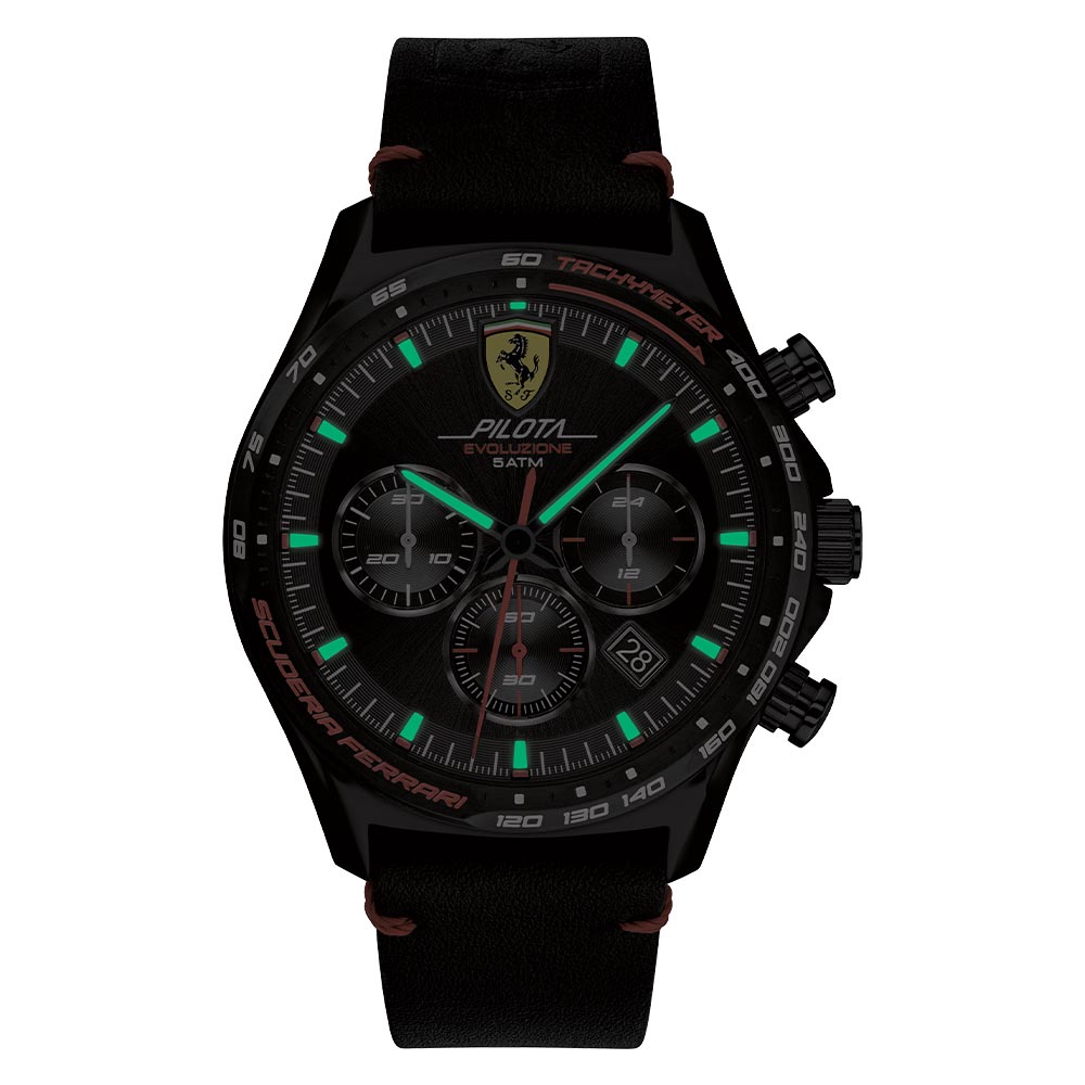 Scuderia Ferrari Pilota Evo Black Leather Chronograph Men's Sport Watch - 830712