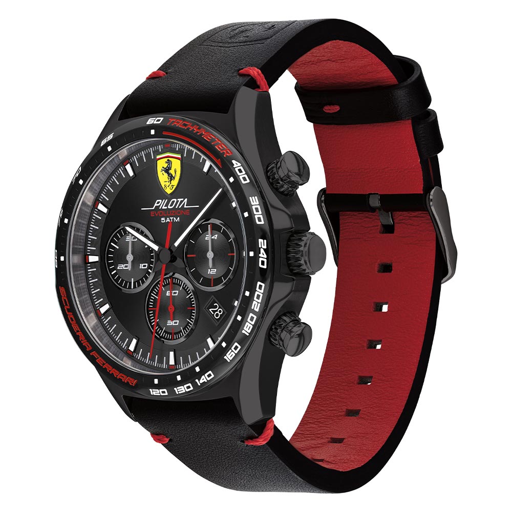 Scuderia Ferrari Pilota Evo Black Leather Chronograph Men's Sport Watch - 830712