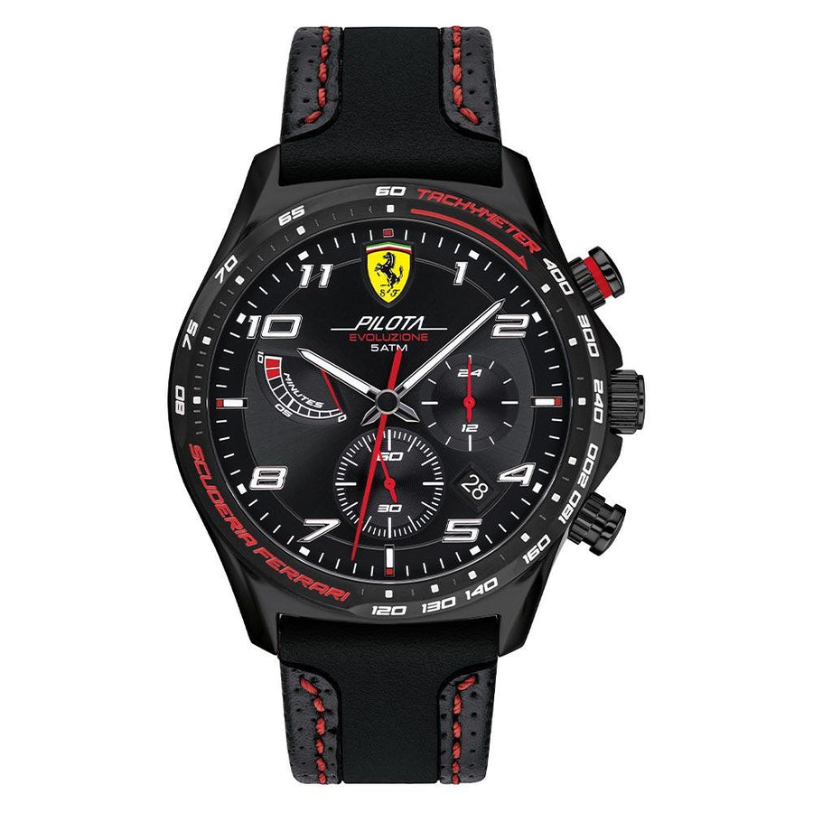 Scuderia Ferrari Pilota Evo Black Leather &  Silicone Band Men's Chrono Watch - 830717