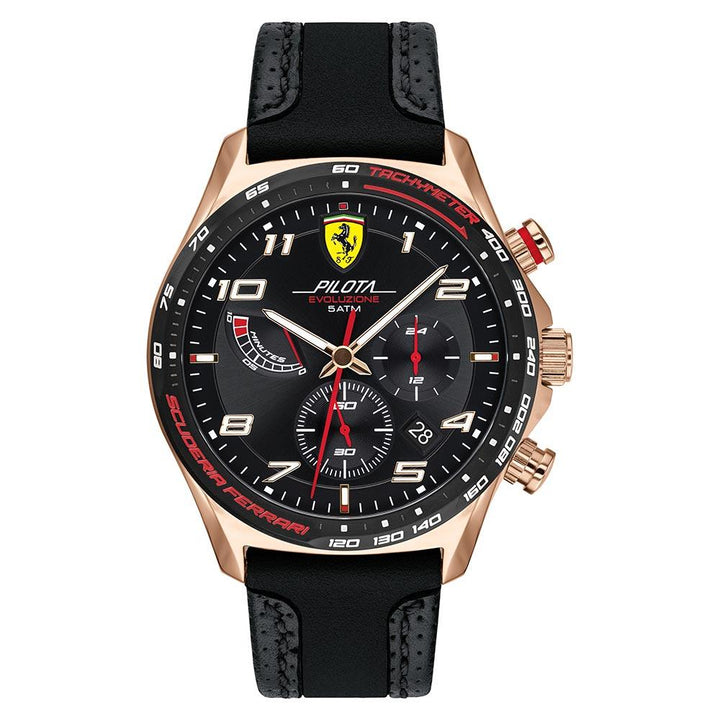 Scuderia Ferrari Pilota Evo Black Leather & Silicone Men's Chrono Watch - 830719