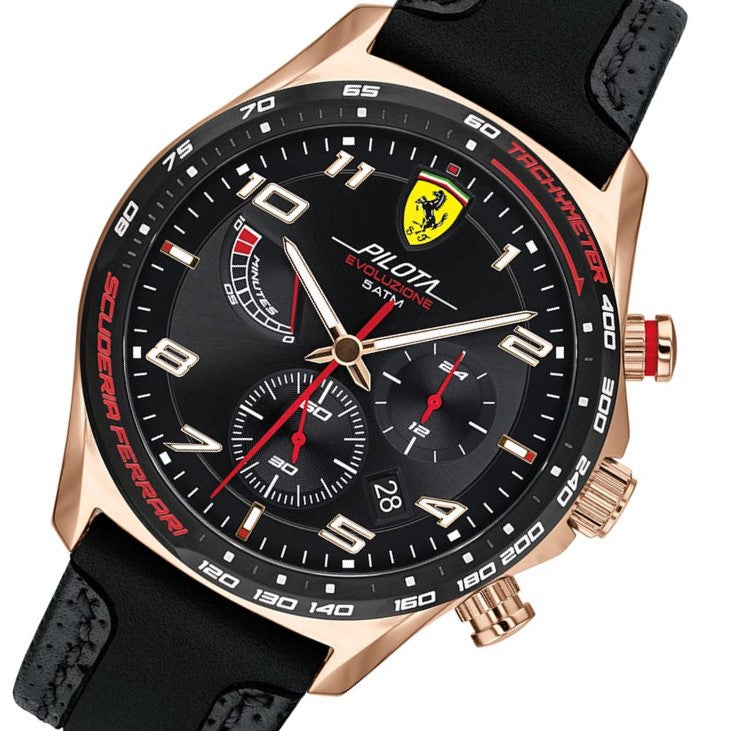Scuderia Ferrari Pilota Evo Black Leather & Silicone Men's Chrono Watch - 830719