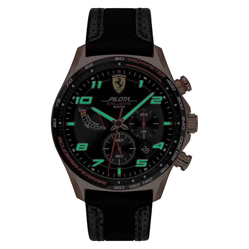 Scuderia Ferrari Pilota Evo Black Leather & Silicone Men's Chrono Watch - 830719