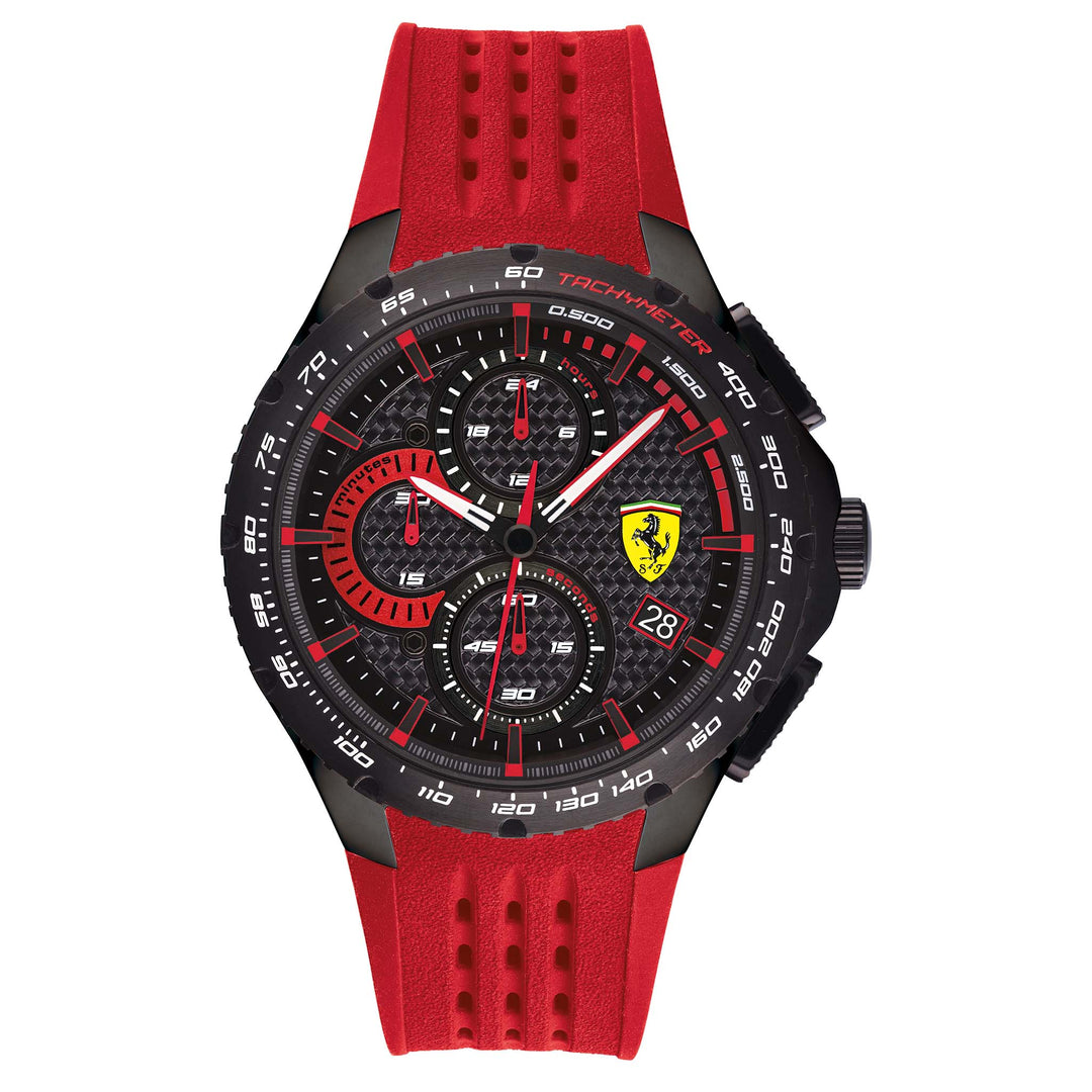 Scuderia Ferrari Red Silicone Band Black Dial Men's Chrono Watch - 830727