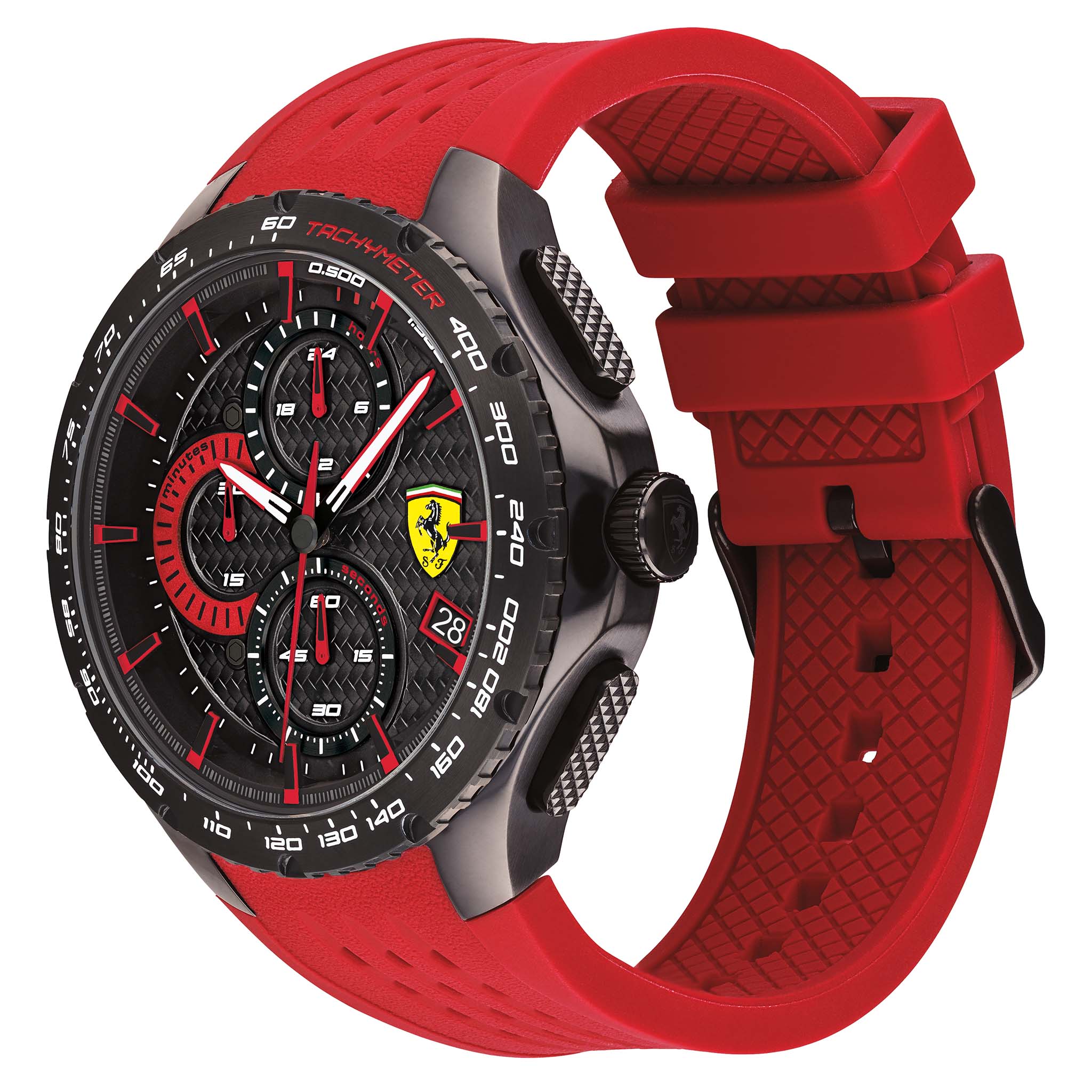 Scuderia Ferrari Red Silicone Band Black Dial Chronograph Men's Watch - 830727