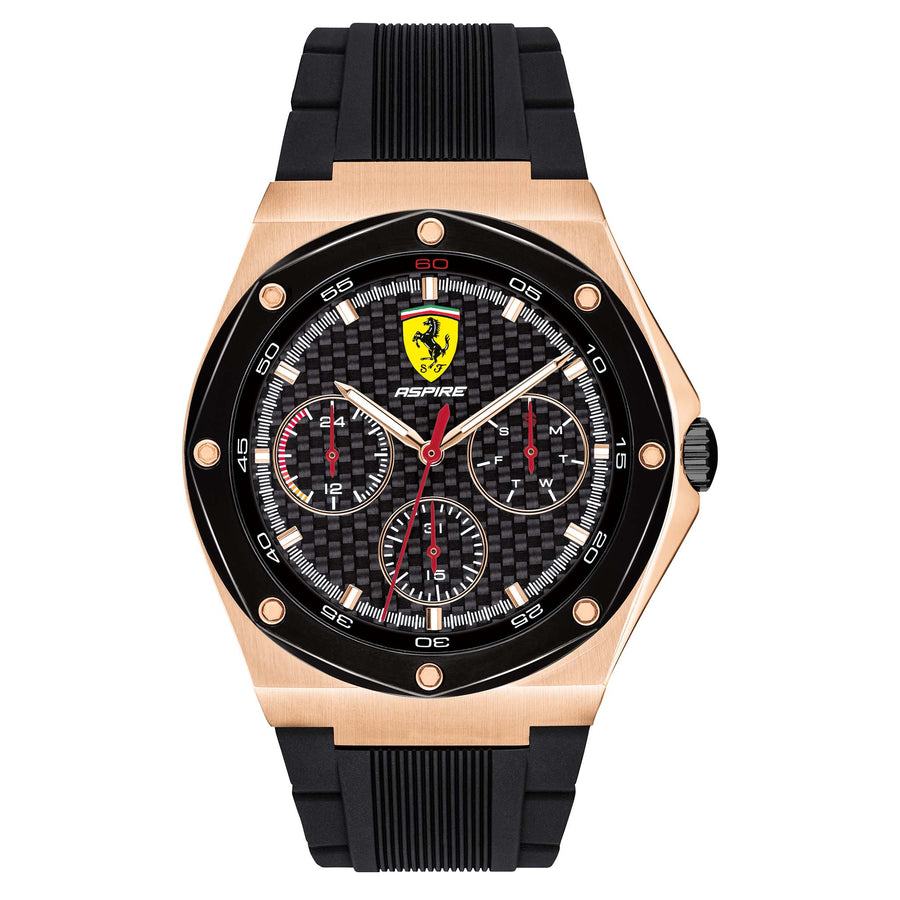 Scuderia Ferrari Aspire Black Silicone Black Dial Men's Multi-function Watch - 830769