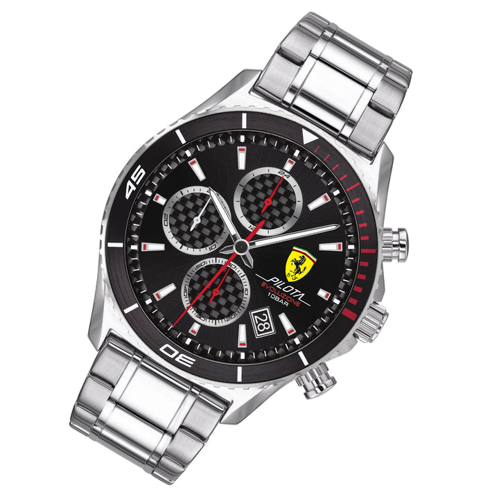 Scuderia Ferrari Pilota Evo Silver Steel Black Dial Chronograph Men's Watch - 830772