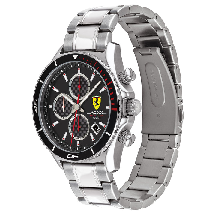 Scuderia Ferrari Pilota Evo Silver Steel Black Dial Chronograph Men's Watch - 830772