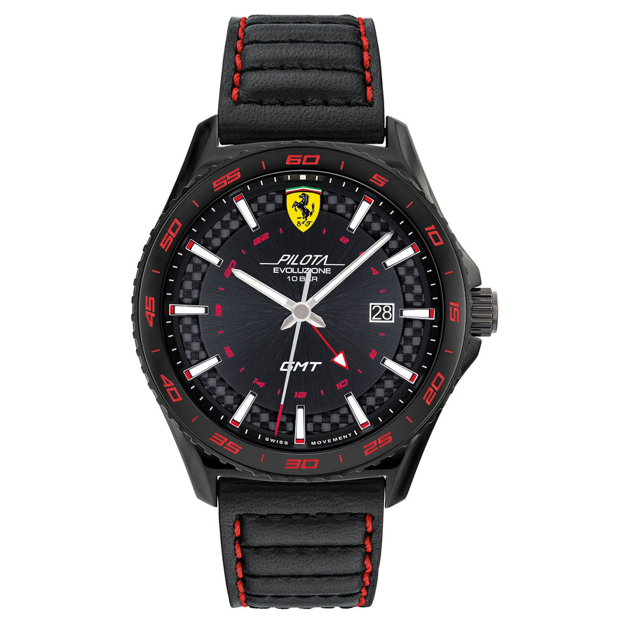 Scuderia Ferrari Pilota Evo Black Leather Black Dial Men's Basic Calendar Watch - 830776