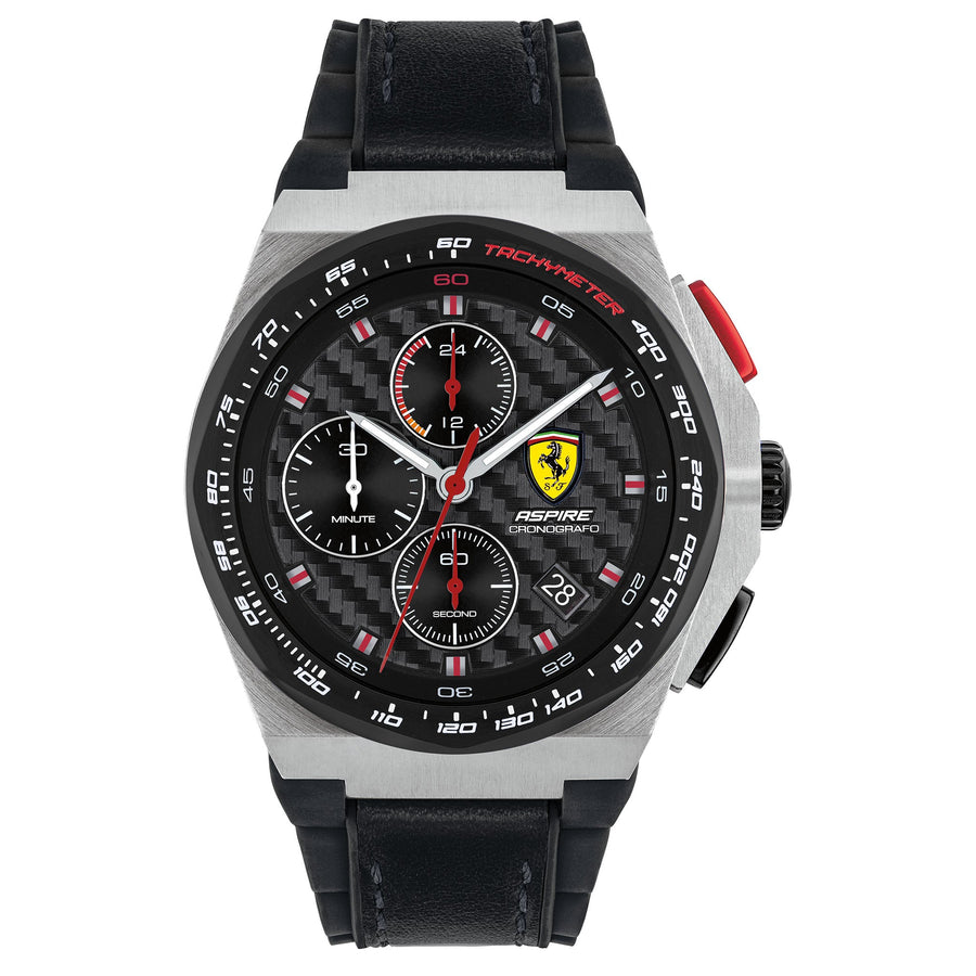 Scuderia Ferrari Aspire Black Leather & Black Silicone Black Dial Men's Chronograph Watch - 830791