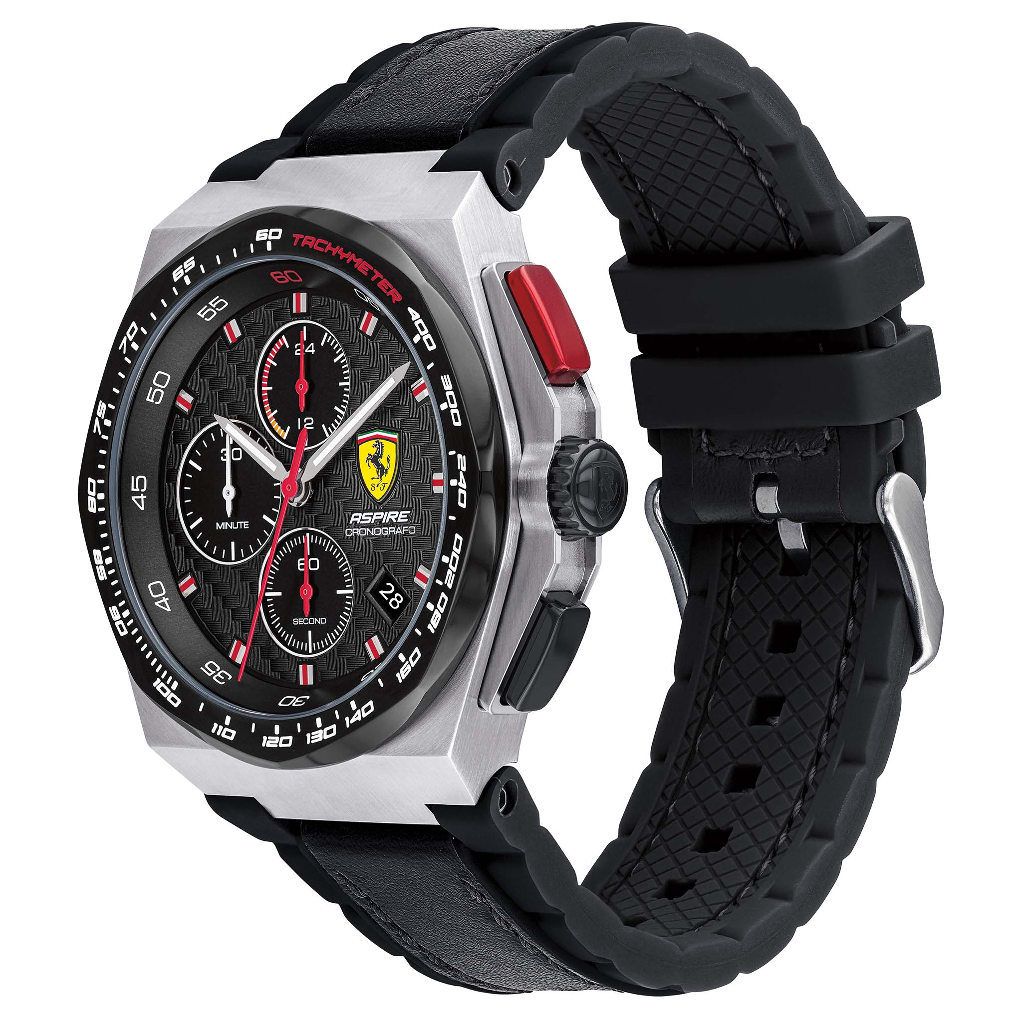 Scuderia Ferrari Aspire Black Leather & Silicone Chronograph