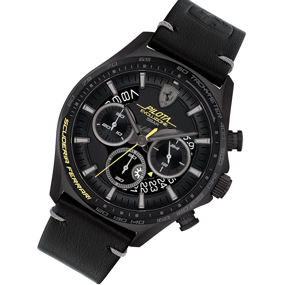 Scuderia Ferrari Pilota Evo Black Leather Black Dial Men's Chrono Watch - 830823