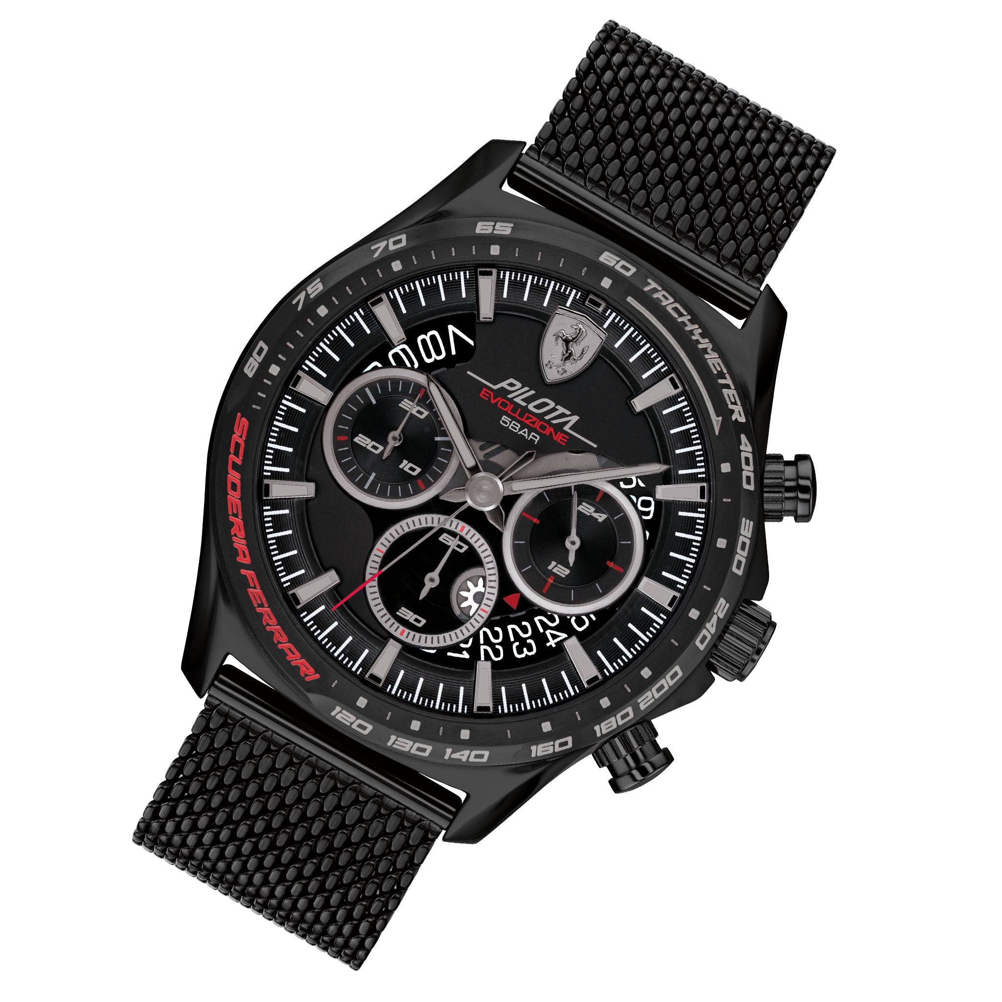 Scuderia Ferrari Pilota Evo Black Steel Mesh Chronograph Men's Watch - 830827