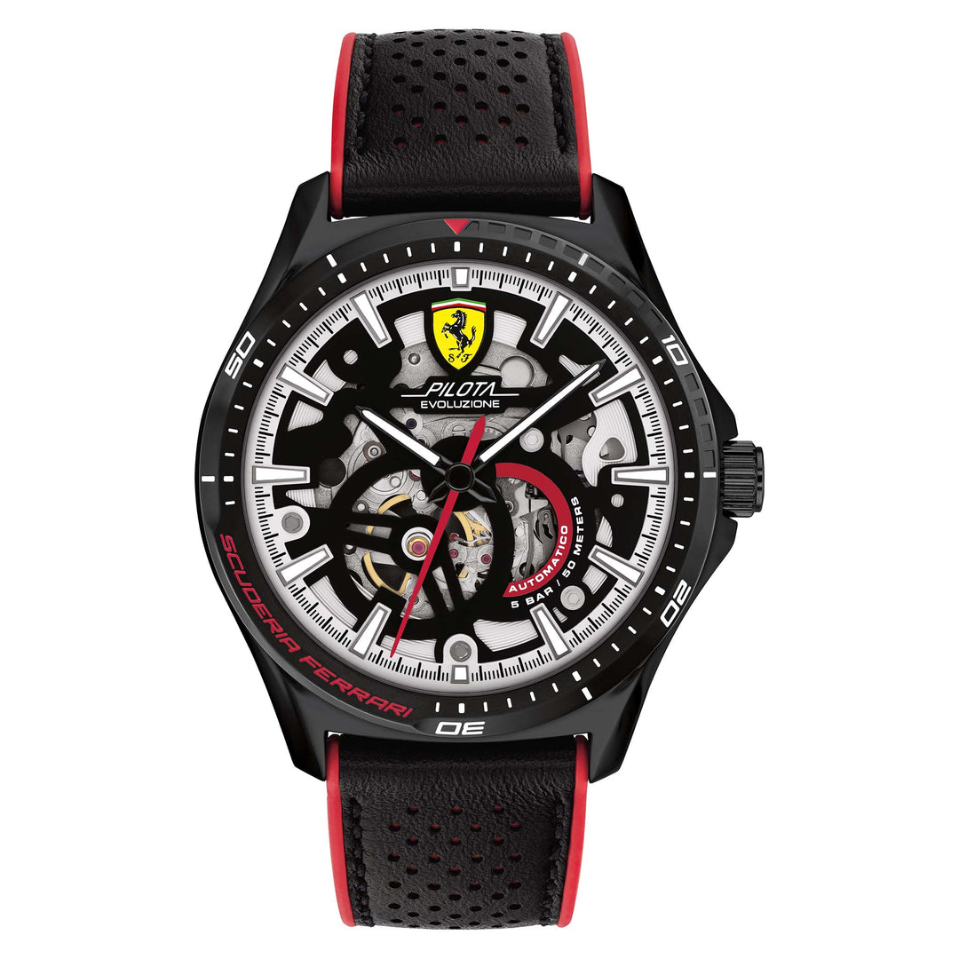 Scuderia Ferrari Pilota Black Leather & Red Silicone Men's Mechanical-Automatic Watch - 830837