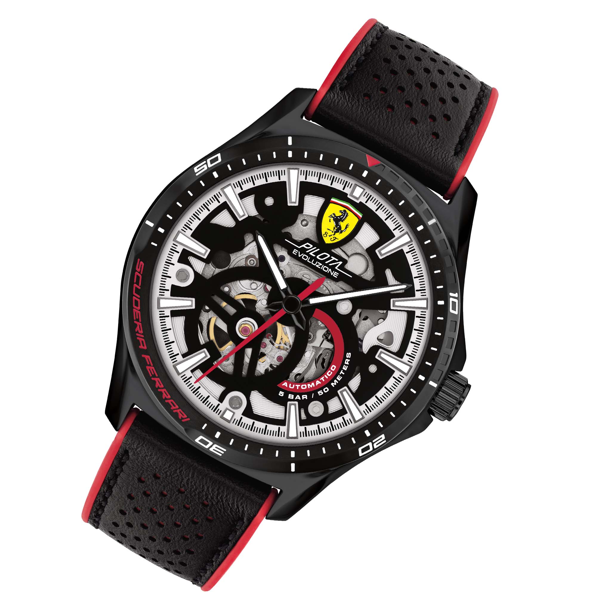 Scuderia Ferrari Pilota Black Leather & Red Silicone Men's Automatic Watch - 830837