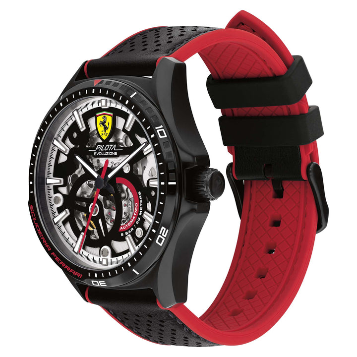 Scuderia Ferrari Pilota Black Leather & Red Silicone Men's Automatic Watch - 830837