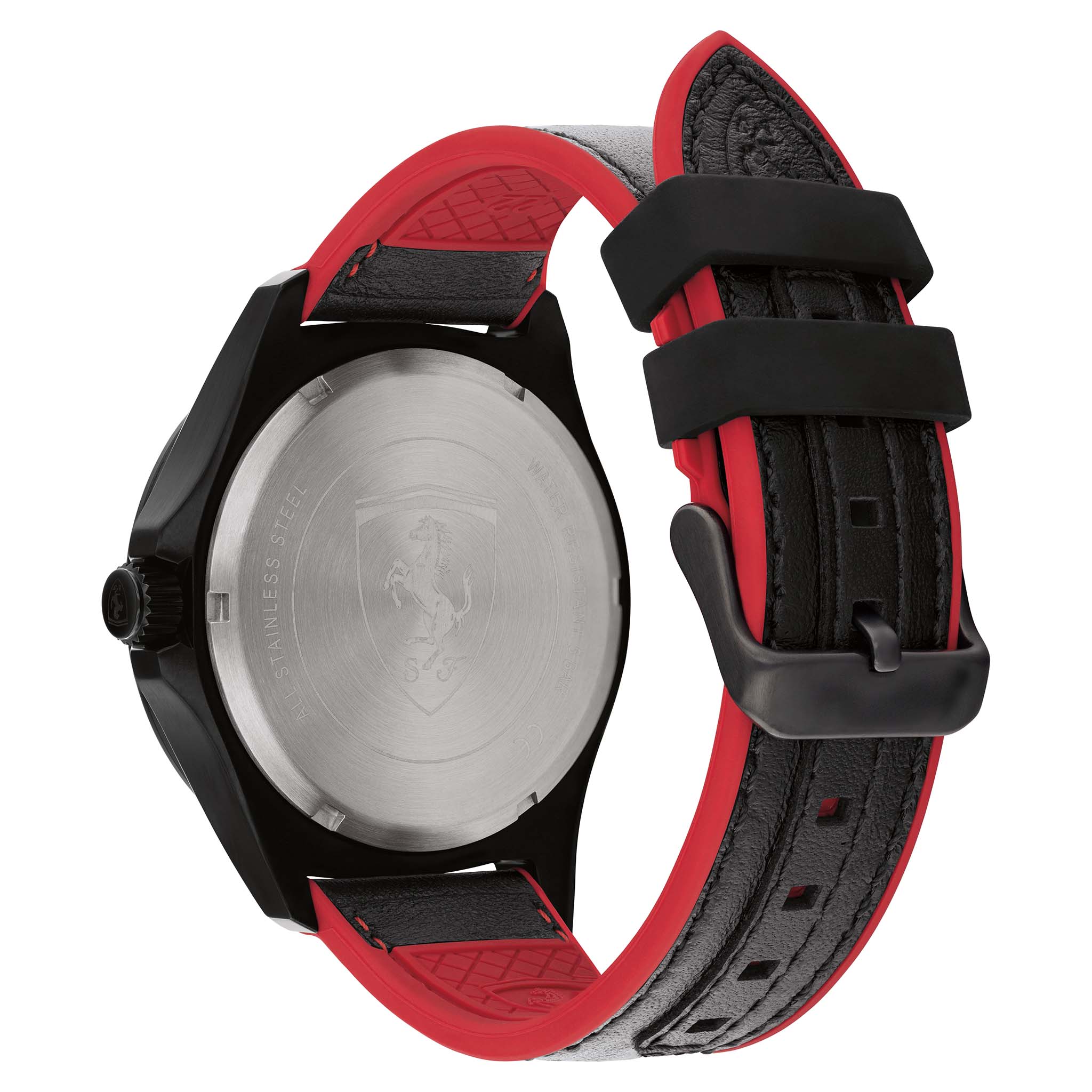Scuderia Ferrari Pilota Black Leather & Red Silicone Men's Automatic Watch - 830837