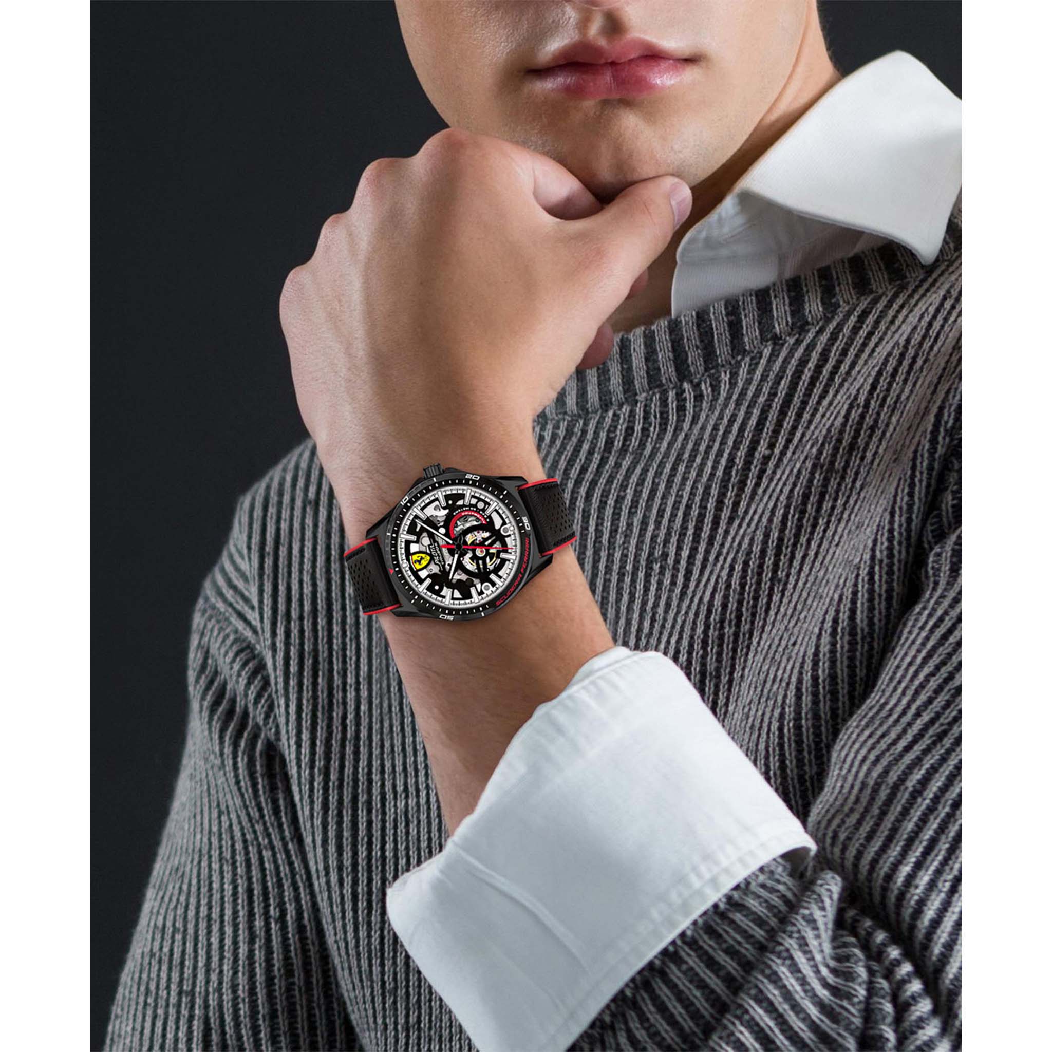 Scuderia Ferrari Pilota Black Leather & Red Silicone Men's Automatic Watch - 830837