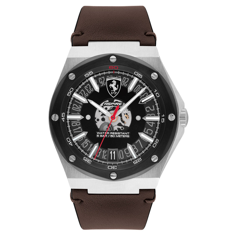Scuderia Ferrari Aspire Brown Leather Black Dial Men's Basic Calendar Watch - 830844