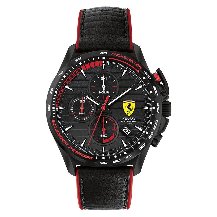 Scuderia Ferrari Pilota Evo Black Leather Men's Chronograph Watch - 830849