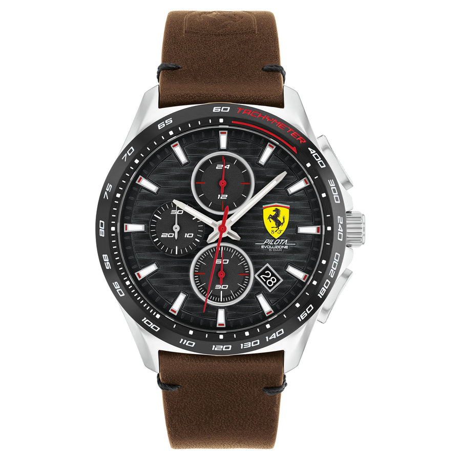Scuderia Ferrari Pilota Evo Brown Leather Black Dial Men's Chronograph Watch - 830879