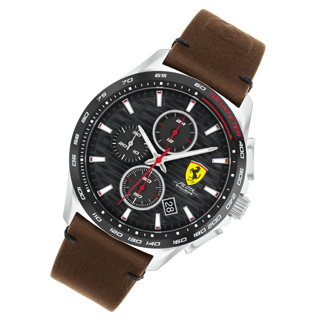 Scuderia Ferrari Pilota Evo Brown Leather Black Dial Chronograph Men's Watch - 830879