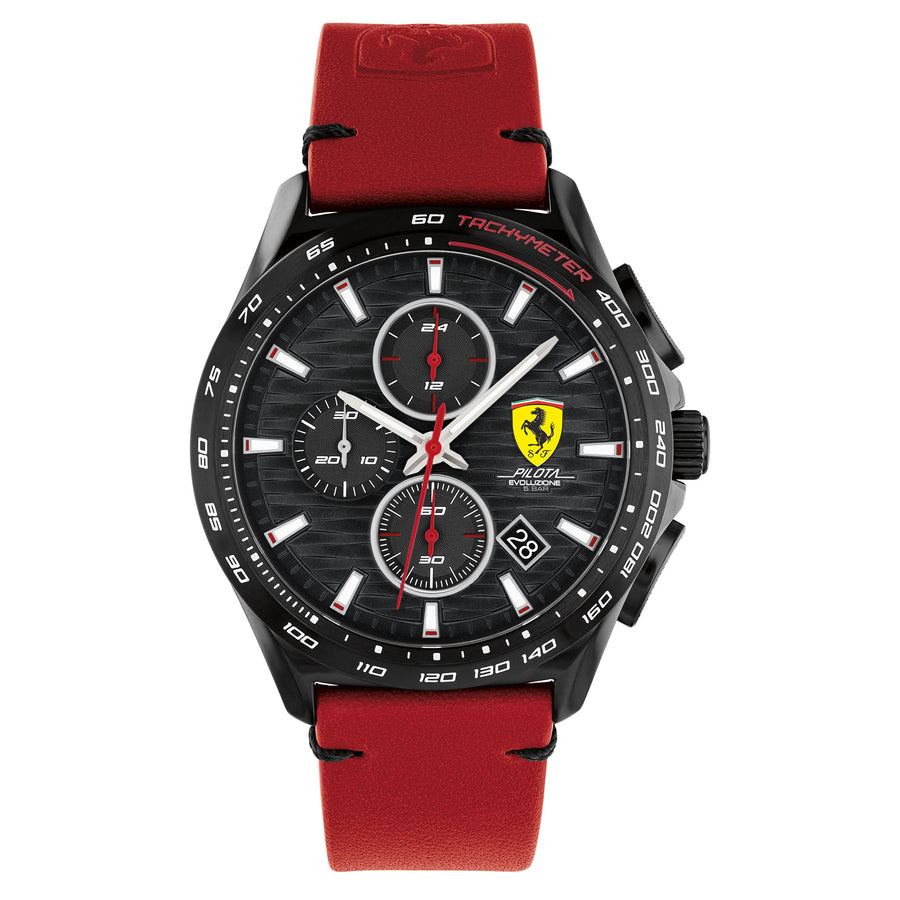 Scuderia Ferrari Pilota Evo Red Leather Black Dial Men's Chronograph Watch - 830880