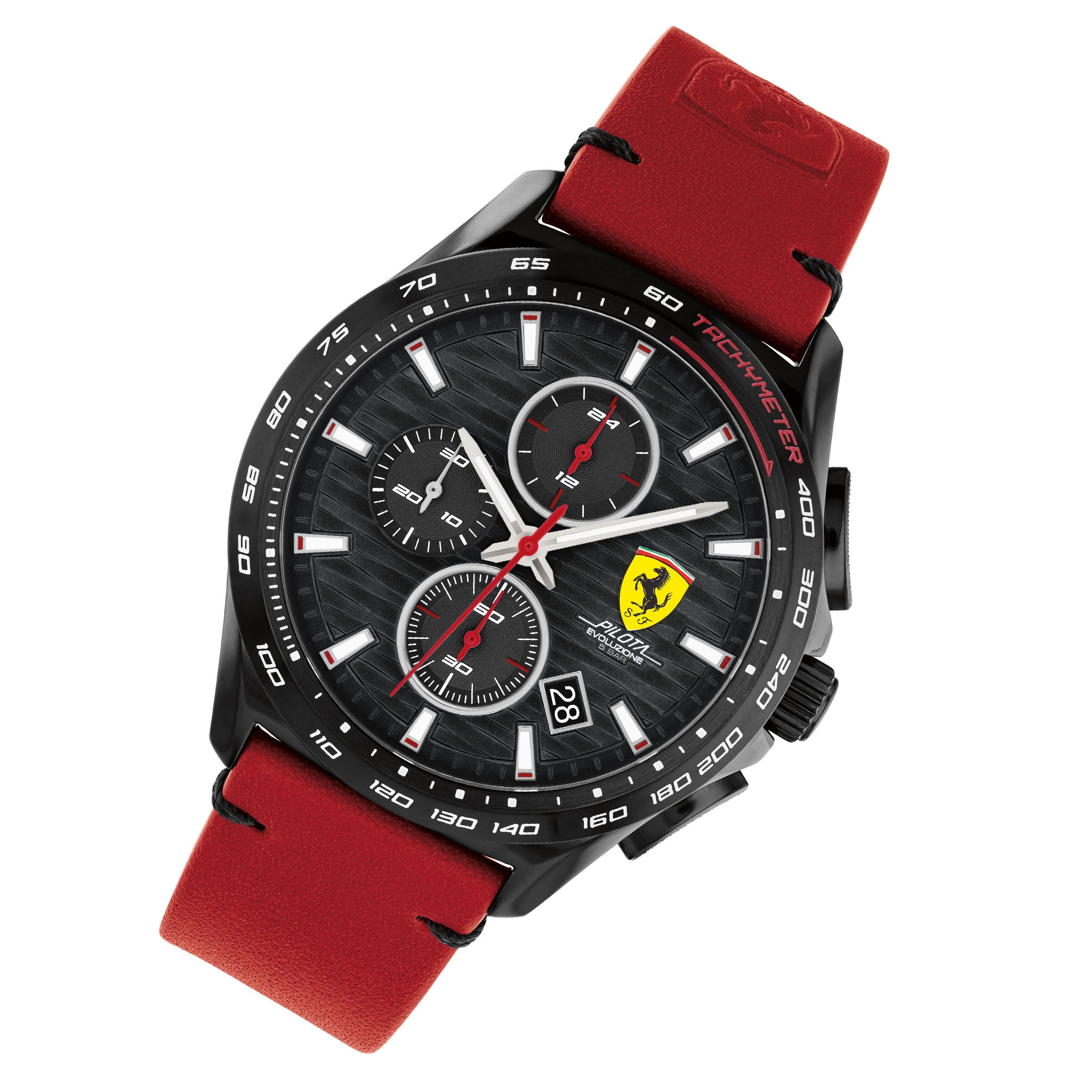 Scuderia Ferrari Pilota Evo Red Leather Black Dial Chronograph Men's Watch - 830880