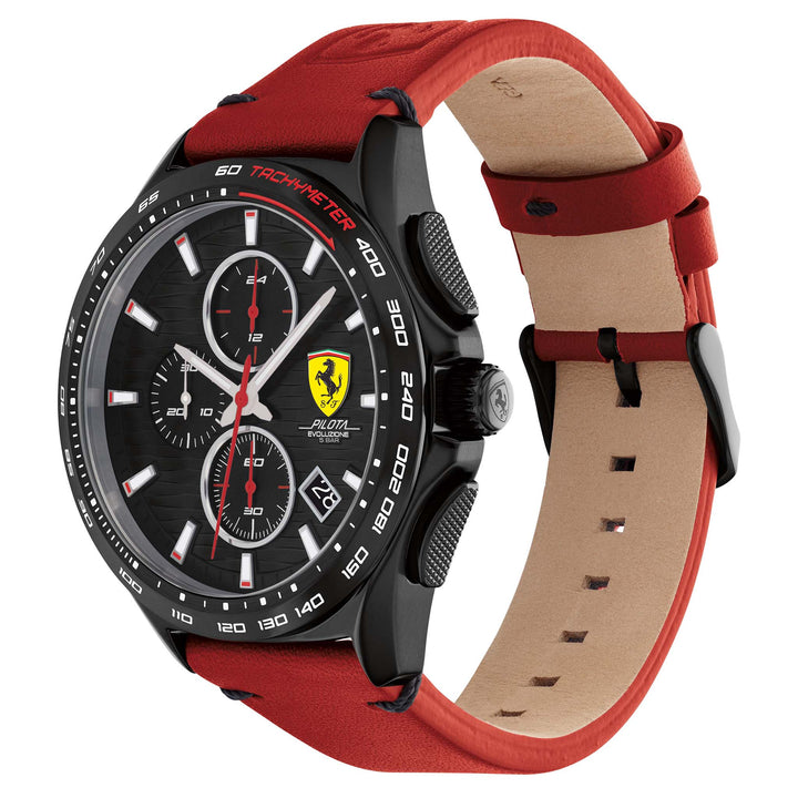 Scuderia Ferrari Pilota Evo Red Leather Black Dial Chronograph Men's Watch - 830880