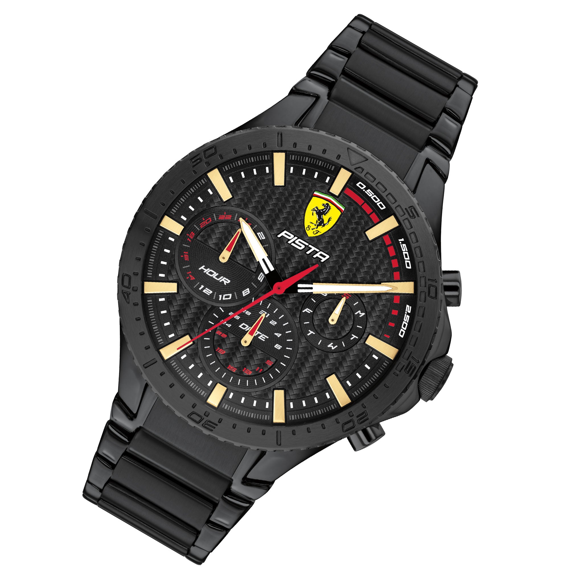 Scuderia Ferrari Pista Black Steel Multi function Men s Watch