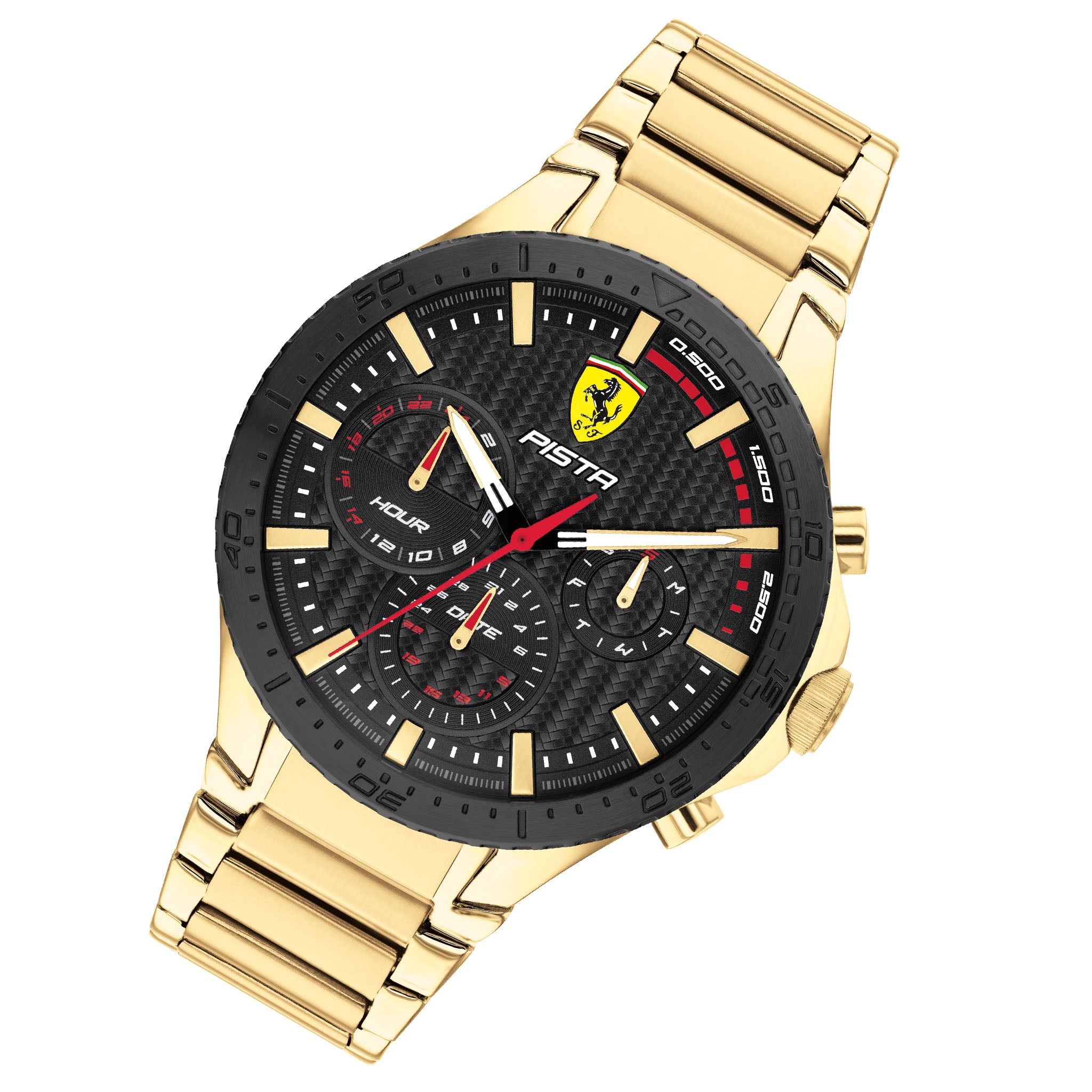 Scuderia Ferrari Pista Gold Steel Black Dial Men's Multi-function Watch - 830887