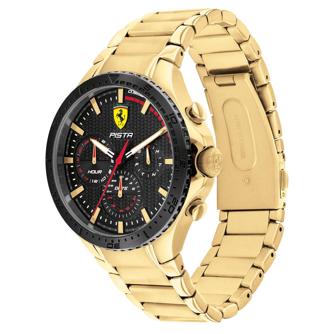 Scuderia Ferrari Pista Gold Steel Black Dial Men's Multi-function Watch - 830887