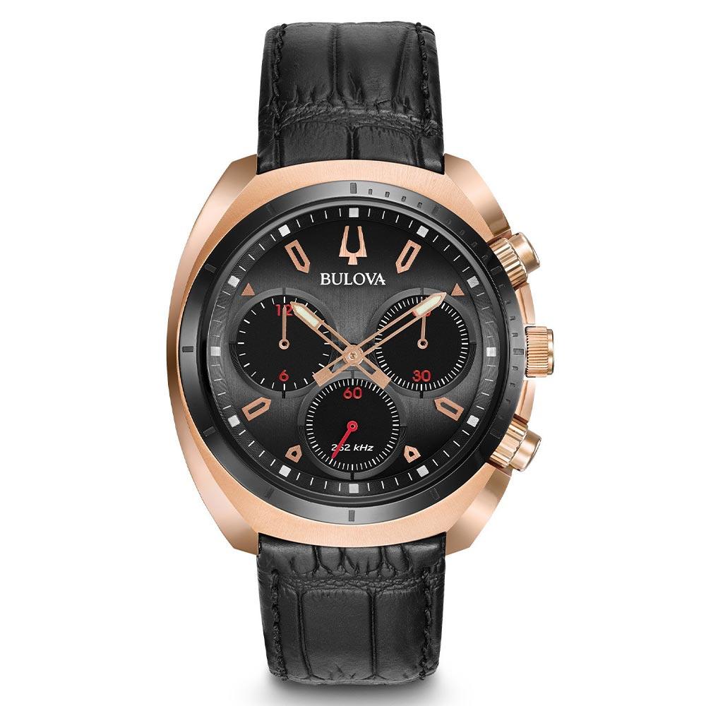 Bulova Grey Dial Black Leather Strap Men's Watch - 98A156
