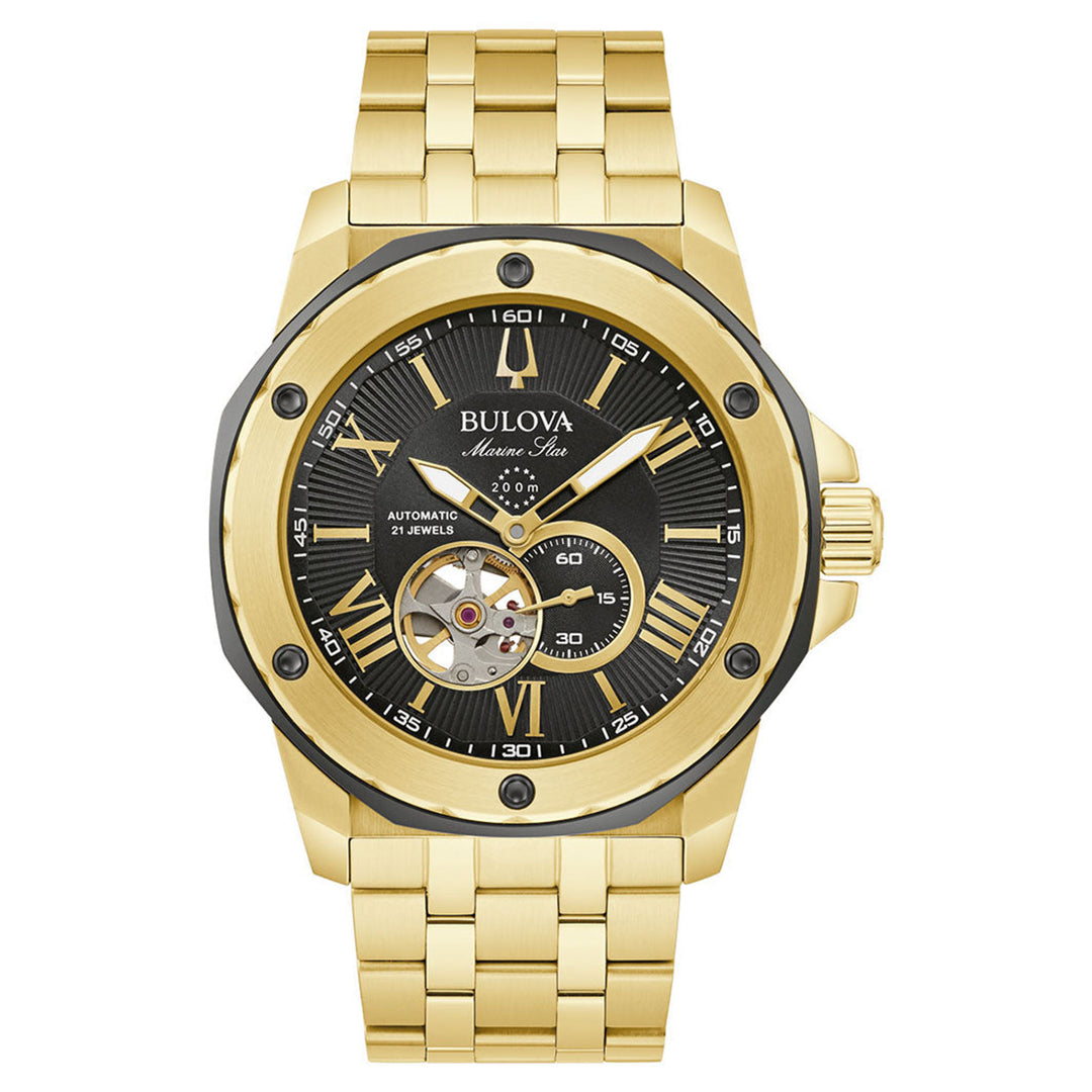 Bulova Marine Star Gold Steel Black Dial Men's Automatic Watch - 98A273
