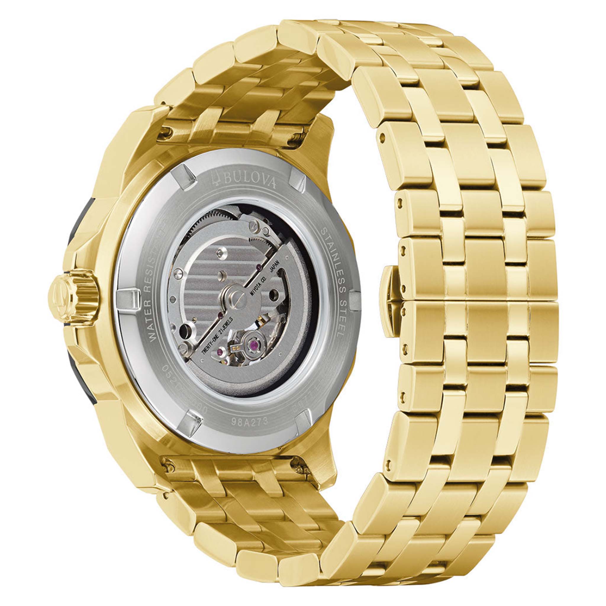 Bulova Marine Star Gold Steel Black Dial Men's Automatic Watch - 98A273