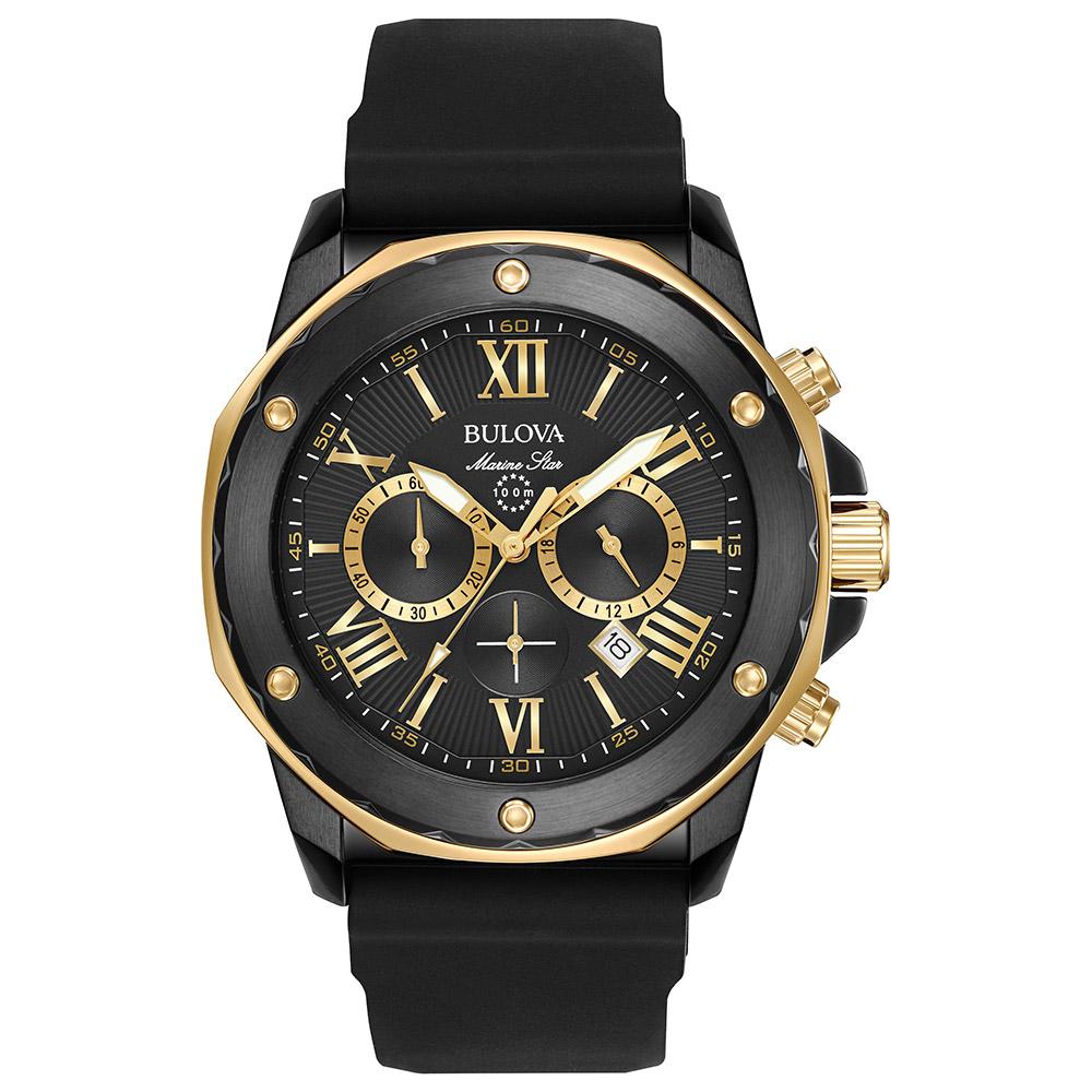 Bulova Marine Star Gents Multi Function Black & Gold Men's Watch - 98B278