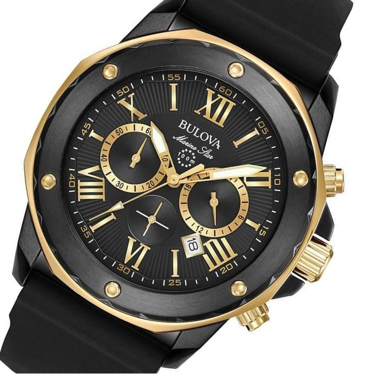 Bulova Marine Star Gents Multi Function Black & Gold Men's Watch - 98B278