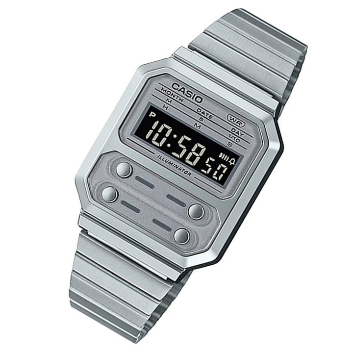 Casio Vintage Silver Resin Digital Men's Watch - A100WE-7B